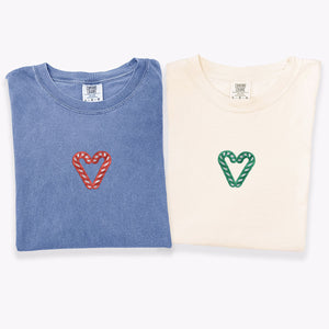 Custom Embroidered Candy Cane Matching T-shirts for Couples