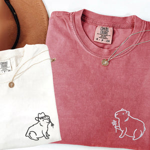 Custom Embroidered Capybara Matching T-shirts for Couples