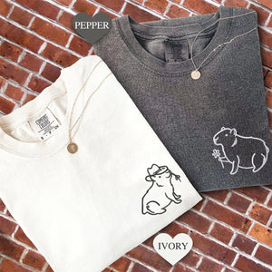 Custom Embroidered Capybara Matching T-shirts for Couples