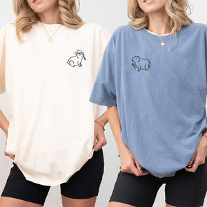 Custom Embroidered Capybara Matching T-shirts for Couples