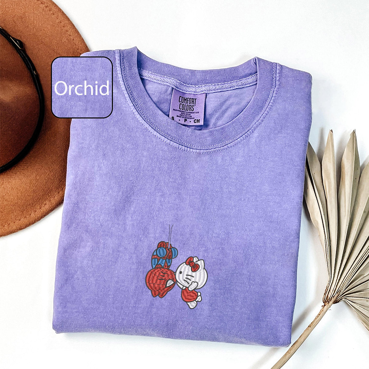 Custom Embroidered Cartoon Spider and Kitten V1 T-shirts for Couples