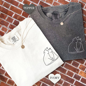 Custom Embroidered Cat Love Matching T-shirts for Couples