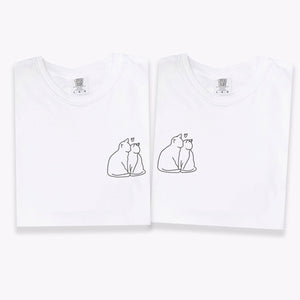 Custom Embroidered Cat Love Matching T-shirts for Couples