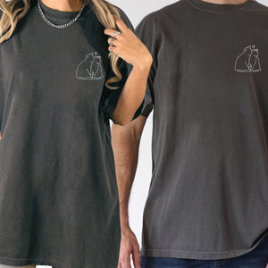 Custom Embroidered Cat Love Matching T-shirts for Couples