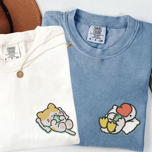 Custom Embroidered Cat x Cute Goose Matching T-shirts for Couples