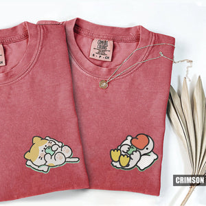 Custom Embroidered Cat x Cute Goose Matching T-shirts for Couples