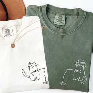 Custom Embroidered Cats Fishing Matching T-shirts for Couples