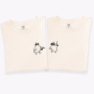 Custom Embroidered Chicken with Gun Matching T-shirts for Couples