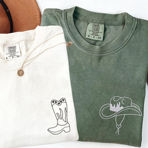 Custom Embroidered Cowboy Boots and Hat Matching T-shirts for Couples