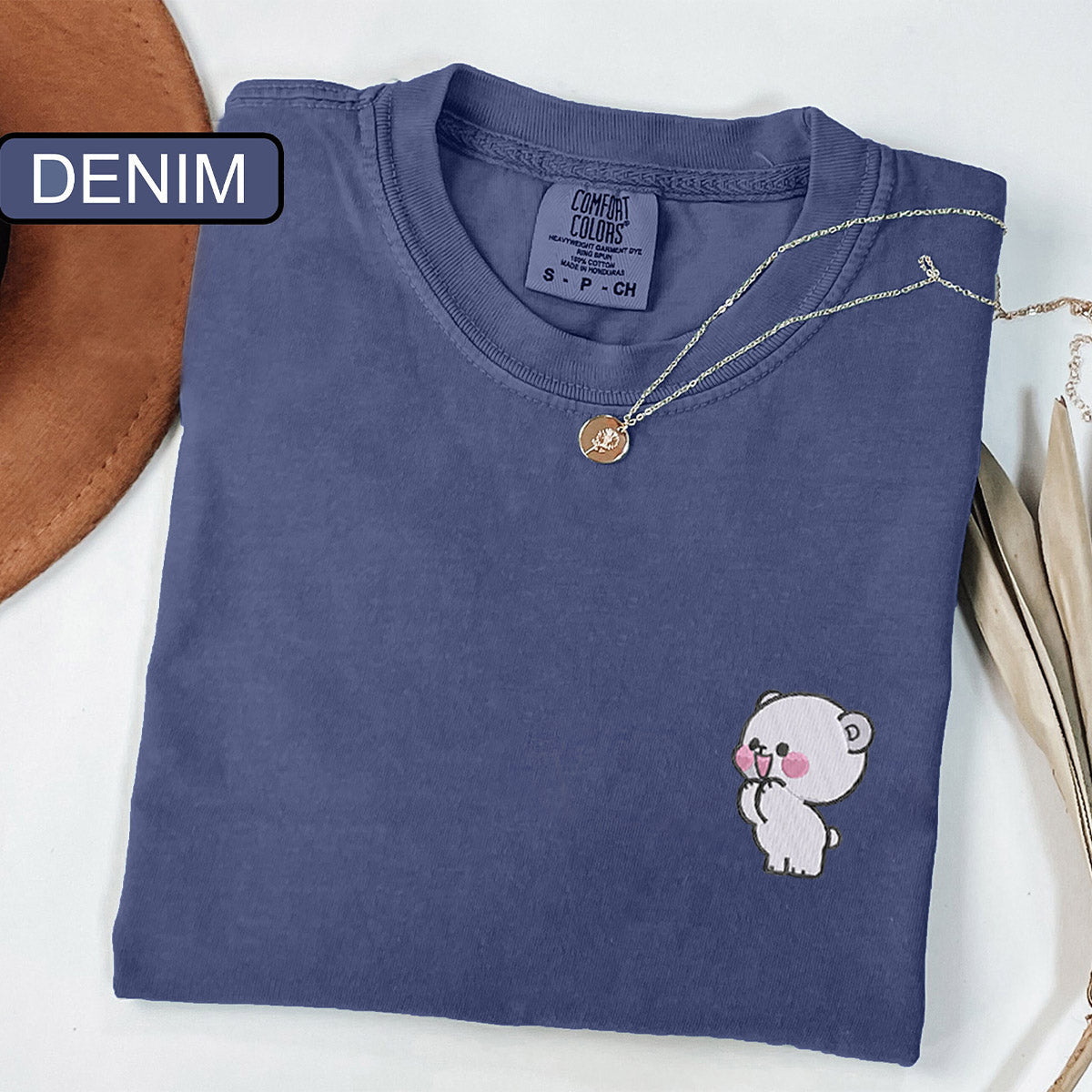 Custom Embroidered Cute Bear Couple Love Matching T-shirts for Couples