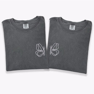Custom Embroidered Cute Butterfly Matching T-shirts for Couples