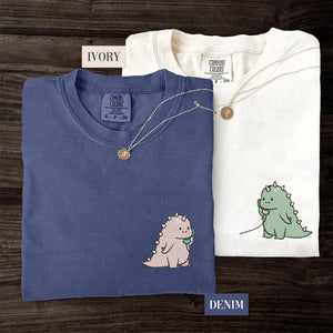 Custom Embroidered Cute Cartoon Funny Dinosaur Matching T-shirts for Couples