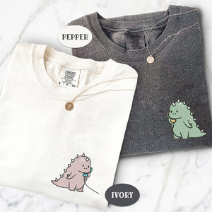 Custom Embroidered Cute Cartoon Funny Dinosaur Matching T-shirts for Couples