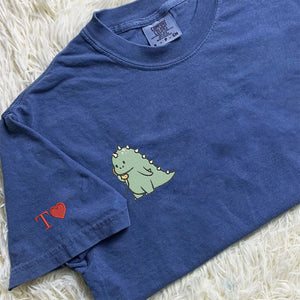 Custom Embroidered Cute Cartoon Funny Dinosaur Matching T-shirts for Couples