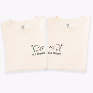 Custom Embroidered Cute Dino Roman Numeral Matching T-shirts for Couples