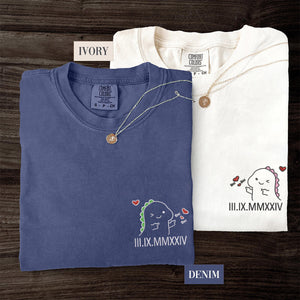 Custom Embroidered Cute Dino Roman Numeral Matching T-shirts for Couples