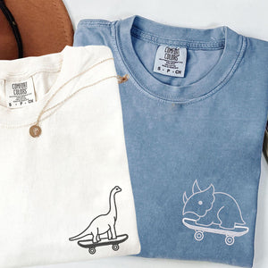 Custom Embroidered Cute Dinosaurs Skaters Matching T-shirts for Couples