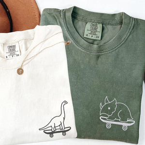 Custom Embroidered Cute Dinosaurs Skaters Matching T-shirts for Couples