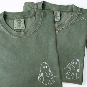 Custom Embroidered Cute Ghost Love Matching T-shirts for Couples