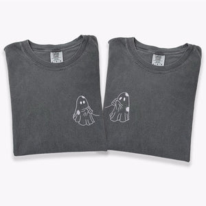Custom Embroidered Cute Ghost Love Matching T-shirts for Couples