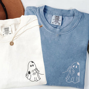 Custom Embroidered Cute Ghost Love Matching T-shirts for Couples