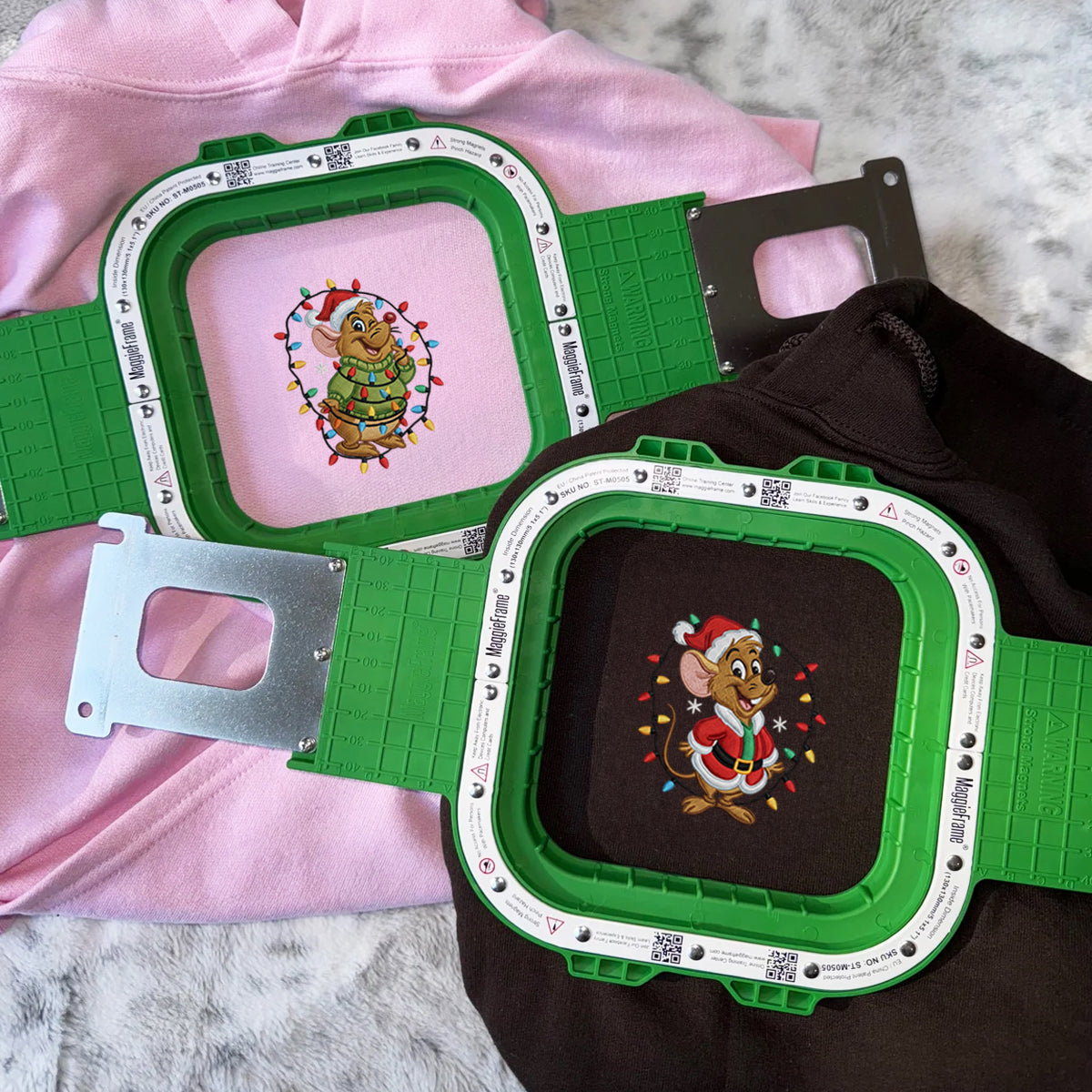 Custom Embroidered Cute Mouse Duo with Lights Xmas Hoodie, Festive Winter Style Sweatshirt Matching for Couples