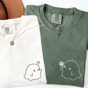 Custom Embroidered Cute Sheet Ghost Matching T-shirts for Couples