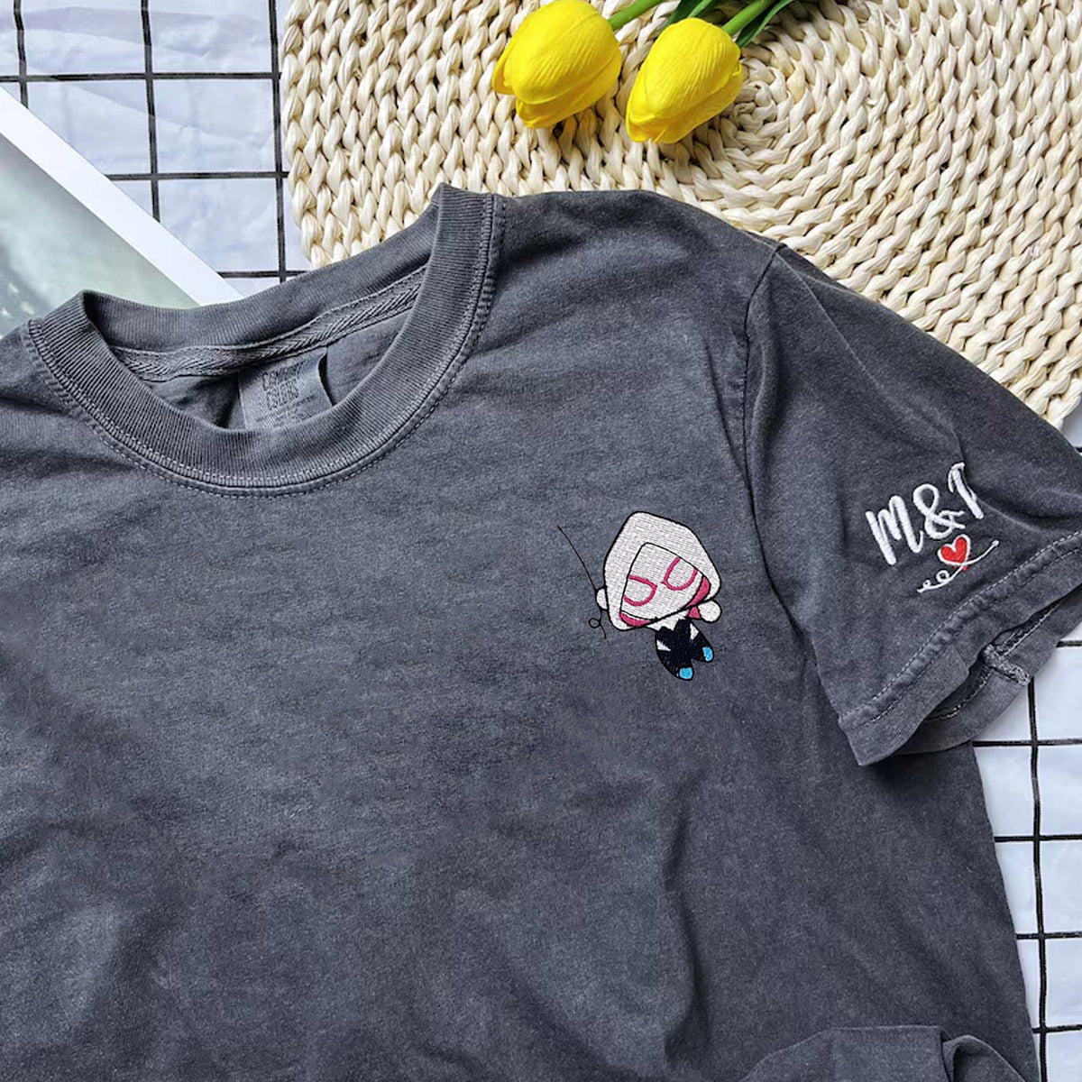 Custom Embroidered Cute Superhero T-shirts for Couples