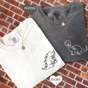 Custom Embroidered Dinosaur with Knife Matching T-shirts for Couples