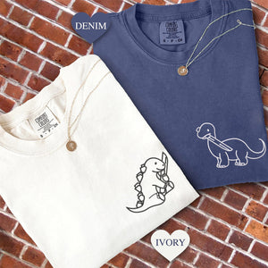 Custom Embroidered Dinosaur with Knife Matching T-shirts for Couples