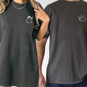 Custom Embroidered Duck and Penguin with Knife Matching T-shirts for Couples