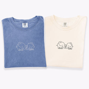 Custom Embroidered Elephant Love Matching T-shirts for Couples