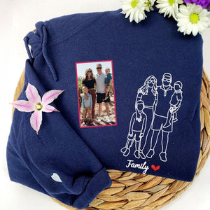 Custom Embroidered Family Portrait From Photo Sweatshirt, Hoodies, Gift For Mom From Daughter, Christmas Gift For Father