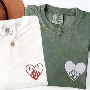 Custom Embroidered Fire Heart Matching T-shirts for Couples