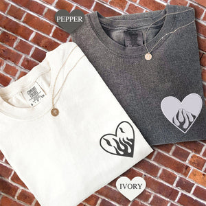 Custom Embroidered Fire Heart Matching T-shirts for Couples