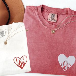 Custom Embroidered Fire Heart Matching T-shirts for Couples