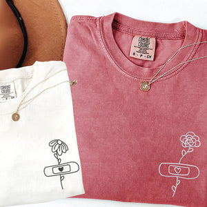Custom Embroidered Flower with Bandaid Matching T-shirts for Couples