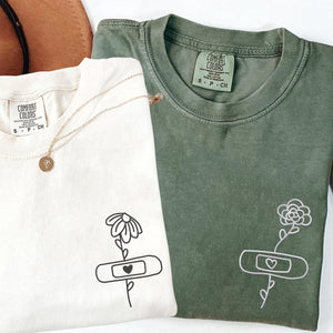 Custom Embroidered Flower with Bandaid Matching T-shirts for Couples