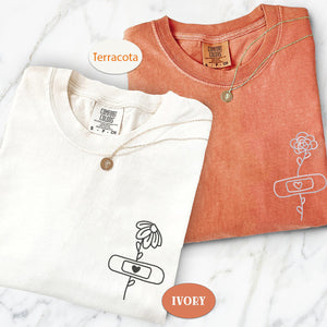 Custom Embroidered Flower with Bandaid Matching T-shirts for Couples