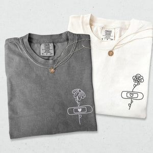 Custom Embroidered Flower with Bandaid Matching T-shirts for Couples