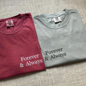 Custom Embroidered Forever and Always Matching T-shirts for Couples