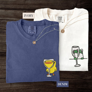 Custom Embroidered Frog and Duck Drinking Matching T-shirts for Couples