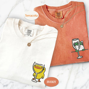 Custom Embroidered Frog and Duck Drinking Matching T-shirts for Couples