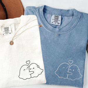 Custom Embroidered Ghost Hug Matching T-shirts for Couples