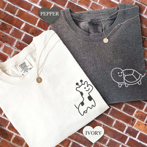Custom Embroidered Giraffe and Turtle Matching T-shirts for Couples