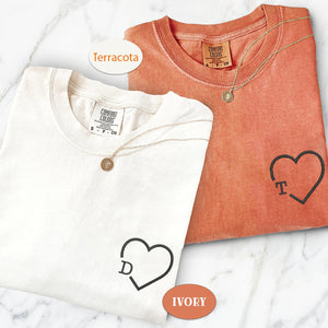 Custom Embroidered Heart Initials Matching T-shirts for Couples