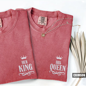 Custom Embroidered Her King x His Queen Matching T-shirts for Couples