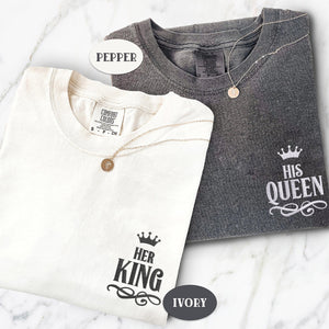 Custom Embroidered Her King x His Queen Matching T-shirts for Couples