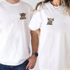 Custom Embroidered Highland Cow Matching T-shirts for Couples