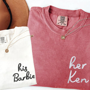 Custom Embroidered His Barbie Her Ken Matching T-shirts for Couples